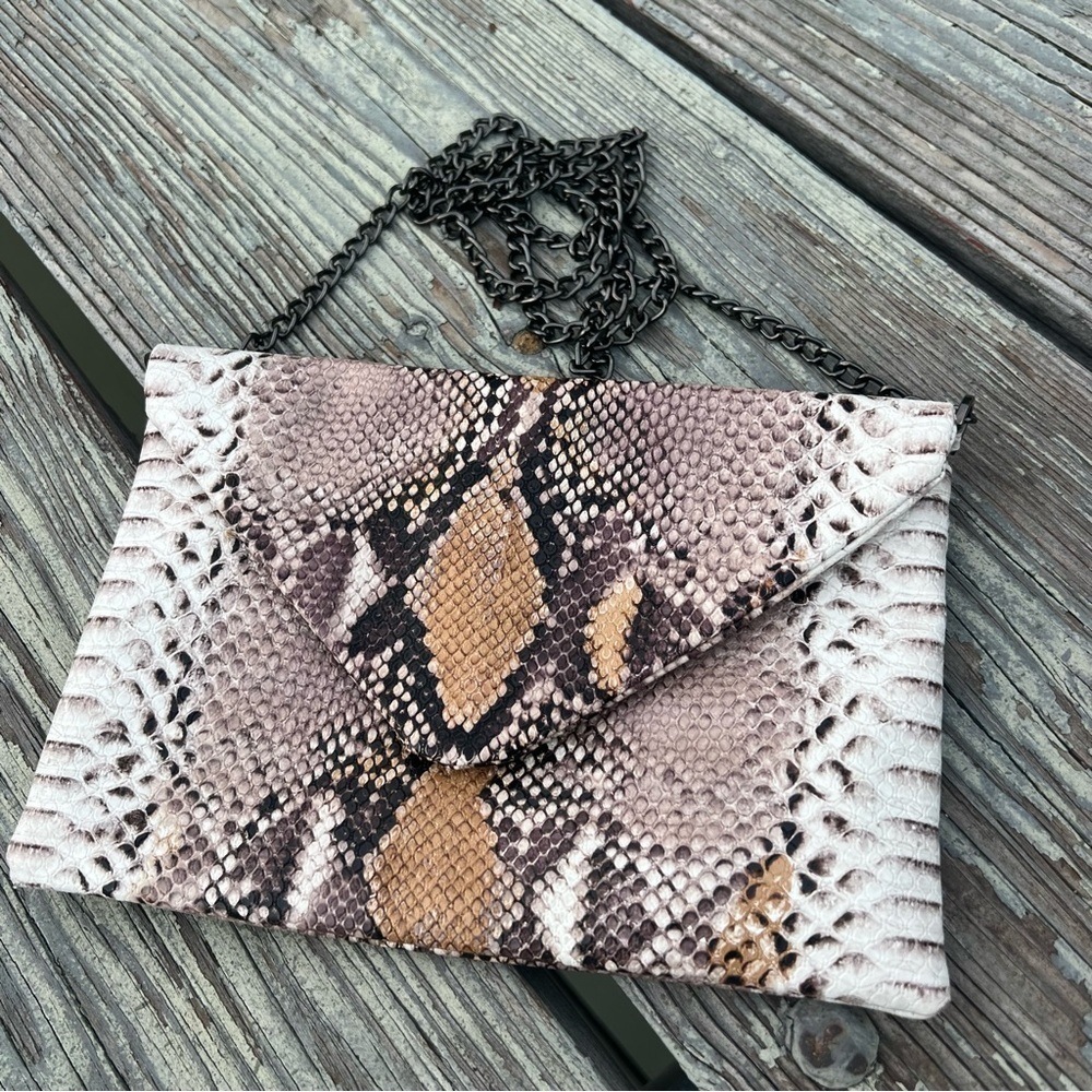 Women’s A New Day Faux Snake Skin Handbag Crossbody Brown Multi
